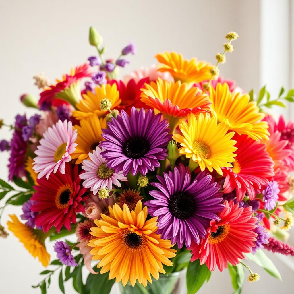Farbenfroher Überraschungsstrauß aus bunten Blumen